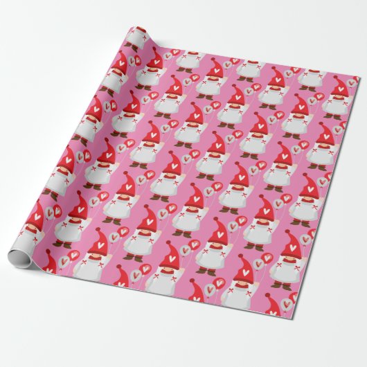 Cute Valentijn Girl Gnome Pattern Cadeaupapier (Uitgerold)