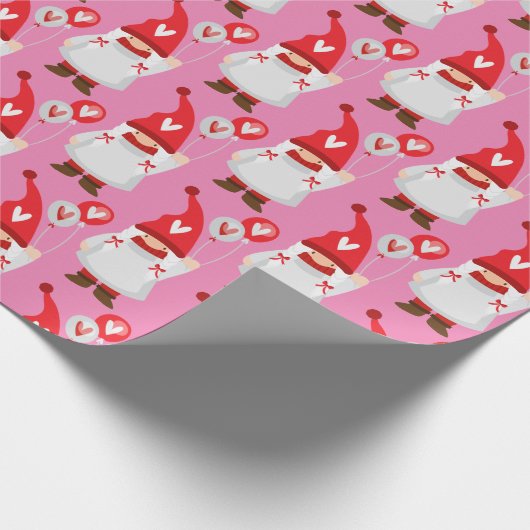 Cute Valentijn Girl Gnome Pattern Cadeaupapier (Hoek)