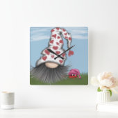 Cute Valentijn Gnome Vierkante Klok (Huis)