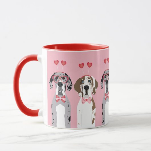 Cute Valentijn Great Dane Dogs Pink Red Mok (Links)