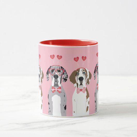 Cute Valentijn Great Dane Dogs Pink Red Mok (Midden)