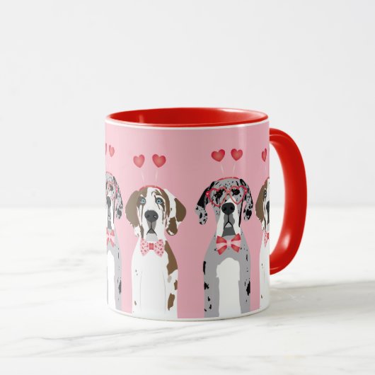 Cute Valentijn Great Dane Dogs Pink Red Mok (Voorkant rechts)