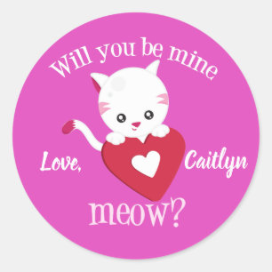 Cute Valentijn Kitty Cat Pink Ronde Sticker
