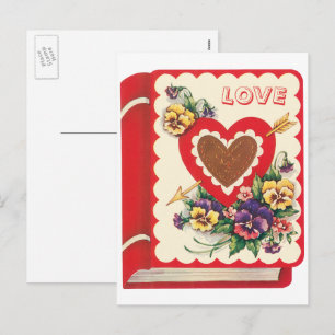 Cute Valentijn Love Book Heart and Flowers Feestdagenkaart