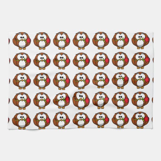 Cute Valentijn Owl Theedoek (Horizontaal)