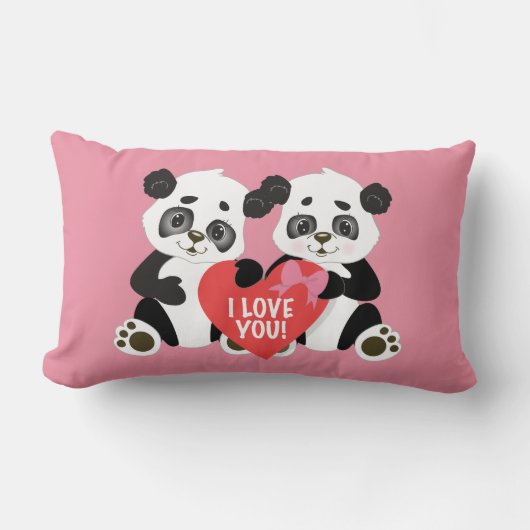 Cute Valentijn Panda Beren Roze Kussen (Voorkant)