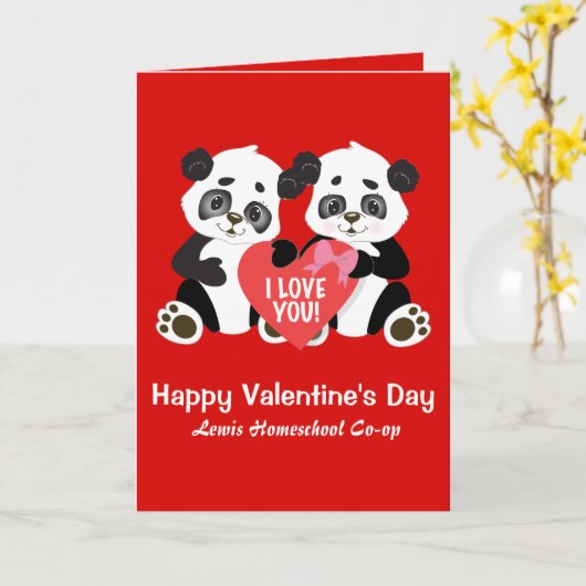 Cute Valentijn Pandas Homeschool Card Kaart (Gele Bloem)