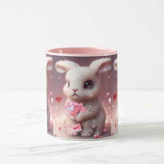 Cute Valentijn Rabbit holding Mail Personalized Mok (Midden)