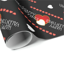 Cute Valentijns Red White Hearts BLACK Cadeaupapier