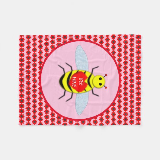 Cute Valentijnsdag Bee Fleece Deken (Voorkant (Horizontaal))