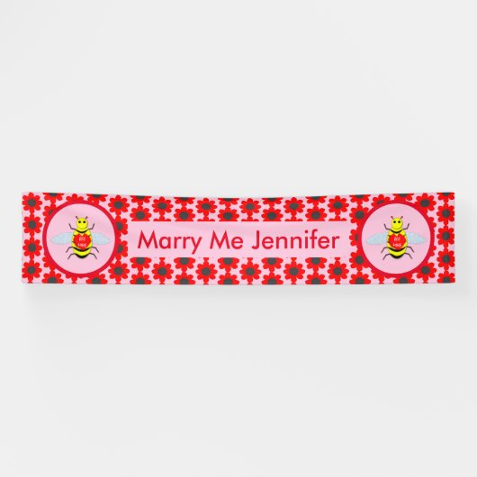Cute Valentijnsdag bee marry me proposal Spandoek (Horizontaal)