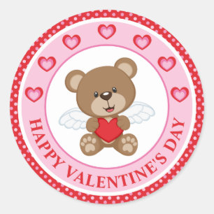 Cute Valentijnsdag Beer en Hart met Stippen Ronde Sticker