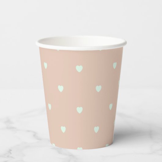 Cute Valentijnsdag Blush Pink Heart Patroon Papieren Bekers (Achterkant)