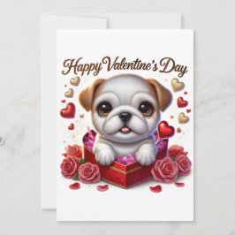 Cute Valentijnsdag Bulldog Flat Vakantiekaart  Feestdagenkaart