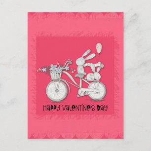 Cute Valentijnsdag Bunny Rabbits op een bike Briefkaart