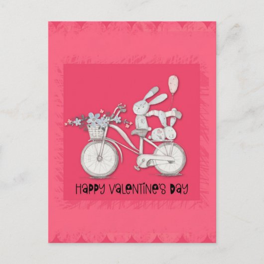 Cute Valentijnsdag Bunny Rabbits op een bike Briefkaart (Voorkant)