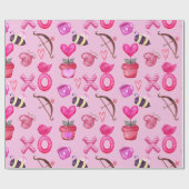 Cute Valentijnsdag Collage Pink Cadeaupapier (Vlak)