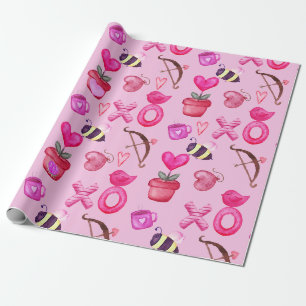 Cute Valentijnsdag Collage Pink Cadeaupapier