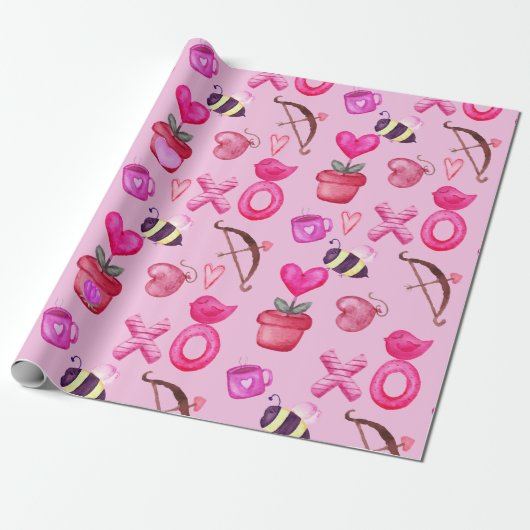 Cute Valentijnsdag Collage Pink Cadeaupapier (Uitgerold)