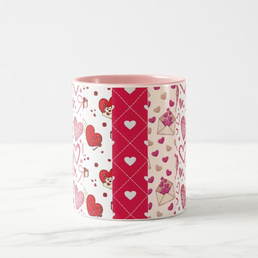 Cute Valentijnsdag Collage Tweekleurige Koffiemok (Center)