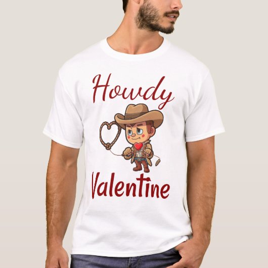 Cute Valentijnsdag Cowboy "Howdy Valentijn" hoort T-shirt (Voorkant)