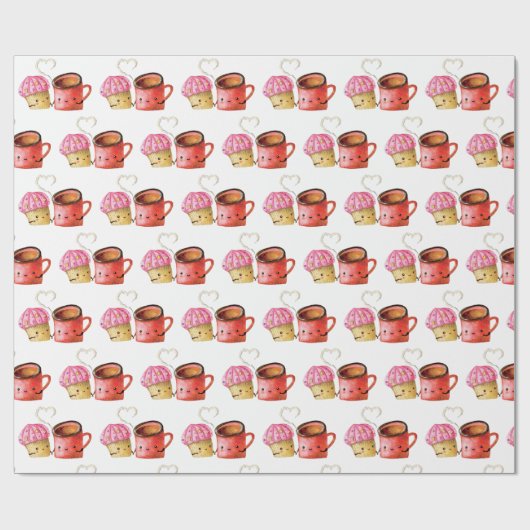 Cute Valentijnsdag Cupcake and Coffee Mok Couple Cadeaupapier (Vlak)