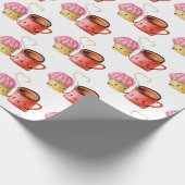 Cute Valentijnsdag Cupcake and Coffee Mok Couple Cadeaupapier (Hoek)