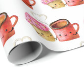 Cute Valentijnsdag Cupcake and Coffee Mok Couple Cadeaupapier (Rol Hoek)