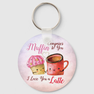 Cute Valentijnsdag Cupcake and Coffee Mok Couple Sleutelhanger