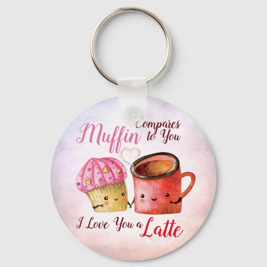 Cute Valentijnsdag Cupcake and Coffee Mok Couple Sleutelhanger (Voorkant)