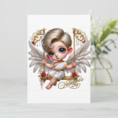 Cute Valentijnsdag Cupid platte kerstkaart (Staand voorkant)