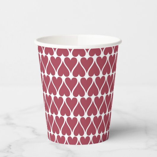 Cute Valentijnsdag Dark Red Heart Pattern Papieren Bekers (Links)