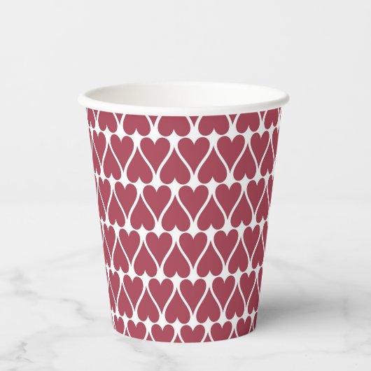 Cute Valentijnsdag Dark Red Heart Pattern Papieren Bekers (Voorkant)