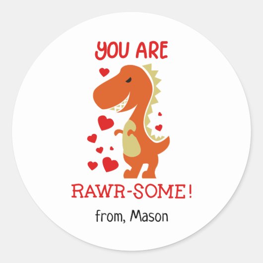 Cute Valentijnsdag Dino Classic Round Sticker (Voorkant)