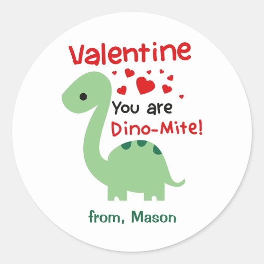 Cute Valentijnsdag Dino Ronde Sticker (Voorkant)