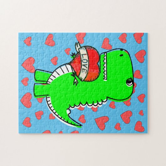Cute Valentijnsdag Dinosaur Legpuzzel (Horizontaal)