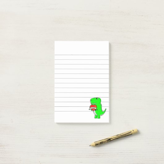 Cute Valentijnsdag Dinosaur Lined Post-it® Notes (Op bureau)