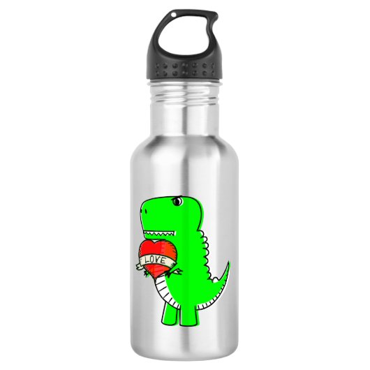 Cute Valentijnsdag Dinosaur Waterfles (Voorkant)