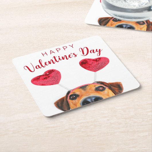 Cute Valentijnsdag Dog Funny Heart Headband Kartonnen Onderzetters (Schuin)