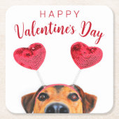 Cute Valentijnsdag Dog Funny Heart Headband Kartonnen Onderzetters (Voorkant)