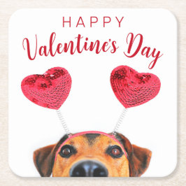 Cute Valentijnsdag Dog Funny Heart Headband Kartonnen Onderzetters