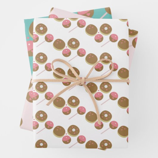Cute Valentijnsdag Donut and Cake Pop Pattern Inpakpapier Vel (In situ)