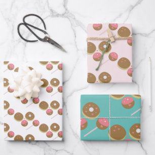 Cute Valentijnsdag Donut and Cake Pop Pattern Inpakpapier Vel