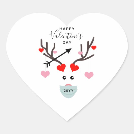 Cute Valentijnsdag Face Mask Deer Hearts Monogram Hart Sticker (Voorkant)