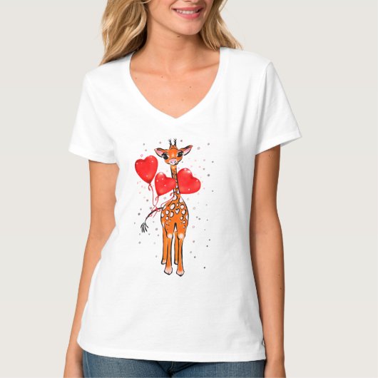 Cute Valentijnsdag giraffe hartballonnen  T-shirt (Voorkant)