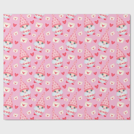 Cute Valentijnsdag Gnomes Pink Cadeaupapier (Vlak)