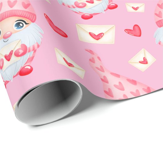 Cute Valentijnsdag Gnomes Pink Cadeaupapier (Rol Hoek)