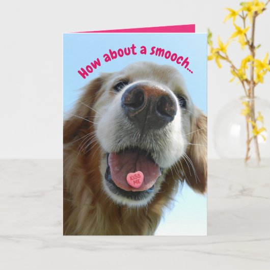 Cute Valentijnsdag Golden Retriever Pooch Smooch Kaart (Gele Bloem)