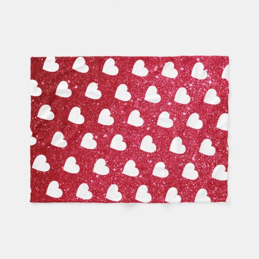 Cute Valentijnsdag Heart Pattern Red Fleece Deken (Voorkant (Horizontaal))