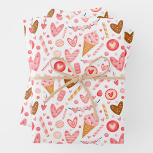 Cute Valentijnsdag Hearts, Snoep en ijskap Inpakpapier Vel